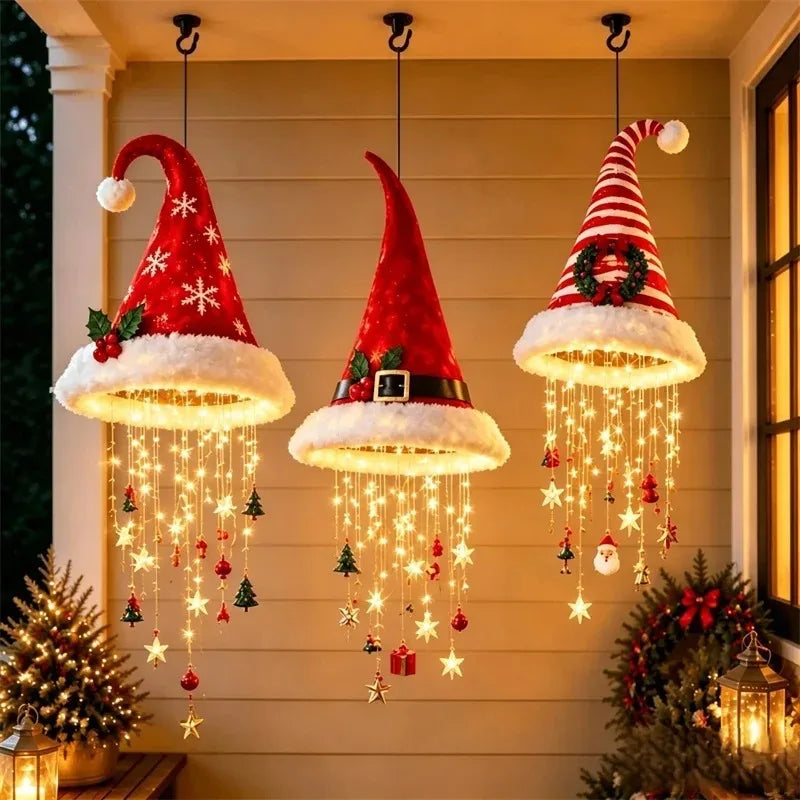 LED Glowing Santa Hat Hanging String Lights for Christmas Decor